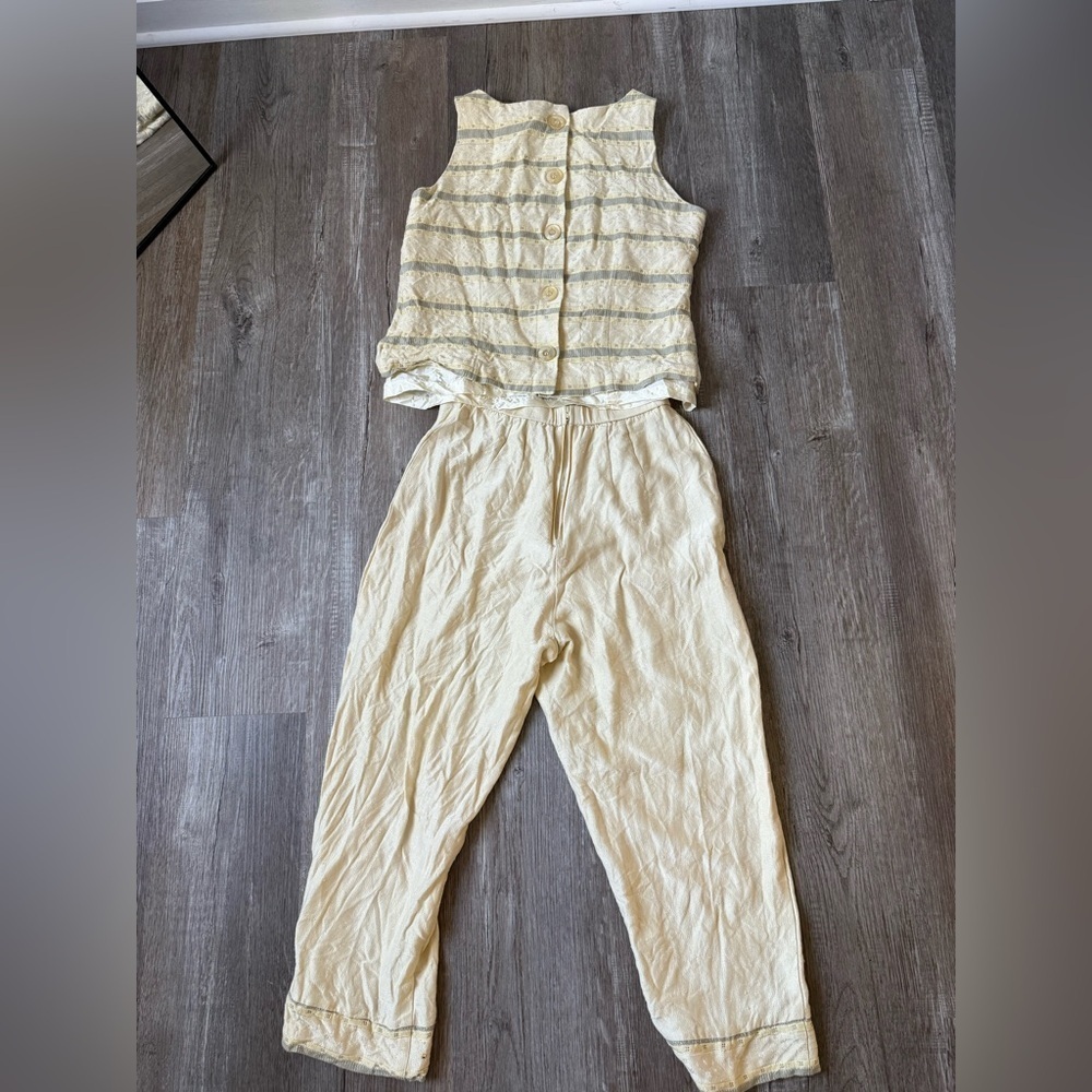 VTG POSITIVE ATTITUDE Pantsuit Set Tank Top Pattern Yellow Boho Size S M Size 10 - Picture 9 of 14